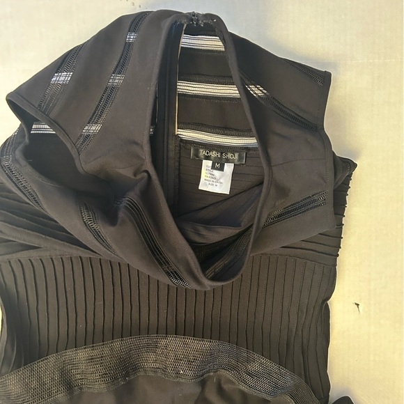 Tadashi Shoji black Illusion cocktail dress w/mesh detail & back zip Sz-M. Y10 - Picture 6 of 11